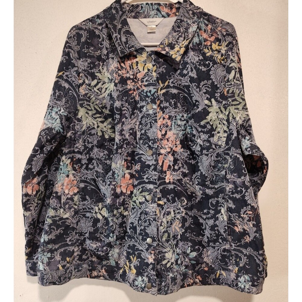 CHRISTOPHER & BANKS LADIES Size 2X BLUE MULTI PAISLEY FLORAL JACKET SNAP